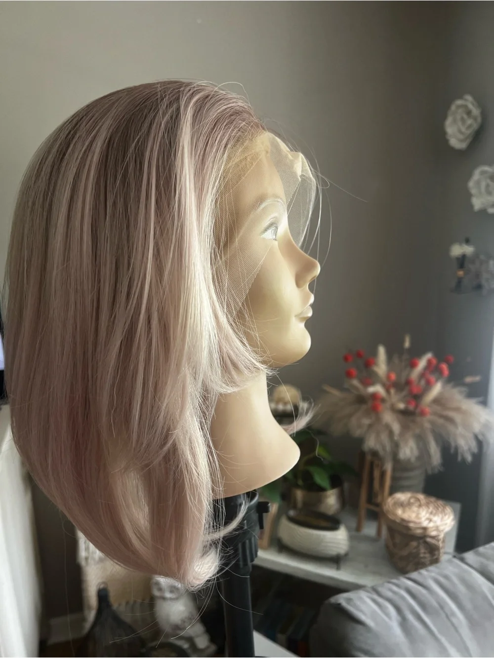 Lace Front Bob Wig in Pink Blonde for Women